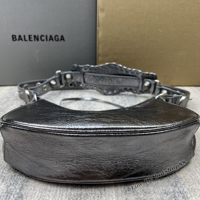 Balenciaga專櫃爆款Le Cagole半月牙腋下包餃子包 巴黎世家經典小號爆裂黑鱷金機車包 fyj1081